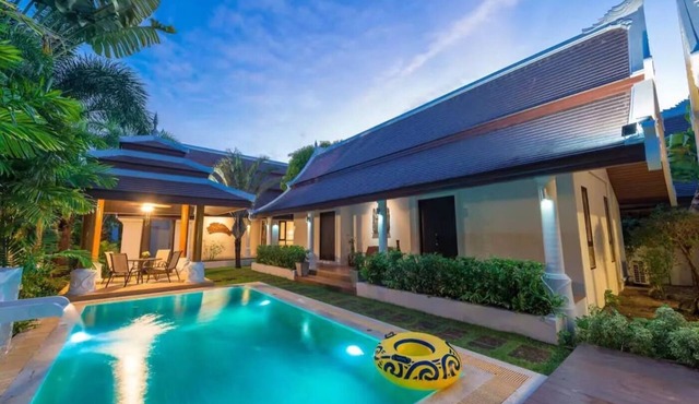 Balinese-inspired 3-bedroom villa with private pool, garden, and 5-min walk to Bang Kao Beach